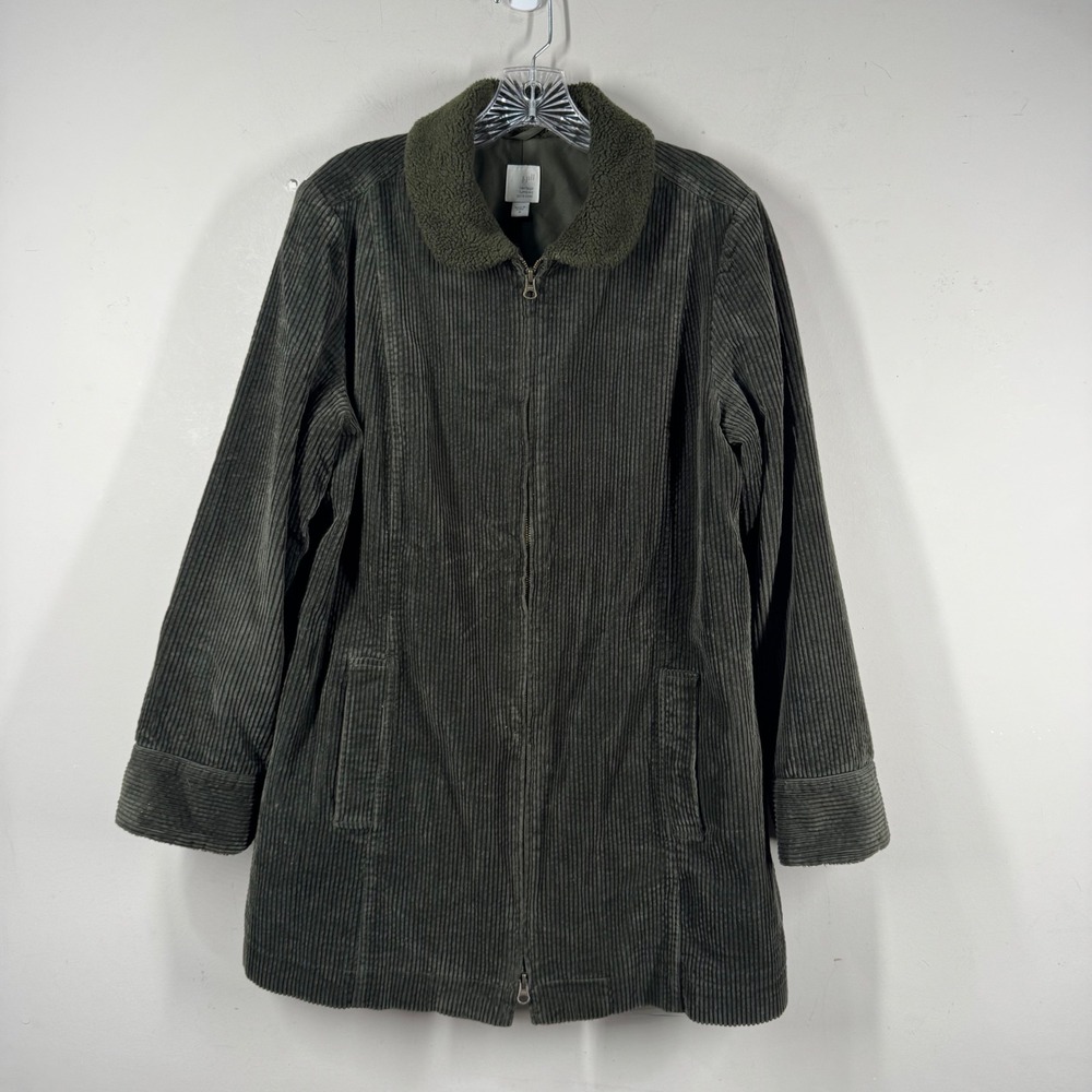 J. Jill Heritage Tumbled Cord Coat‎ Olive Green Sherpa Collar Corduroy Jacket M